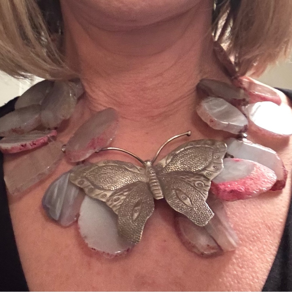 Statement necklace with metal butterfly